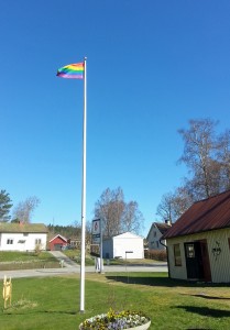 Torestorps Framtid, flaggstång med regnbågsflagga_beskuren